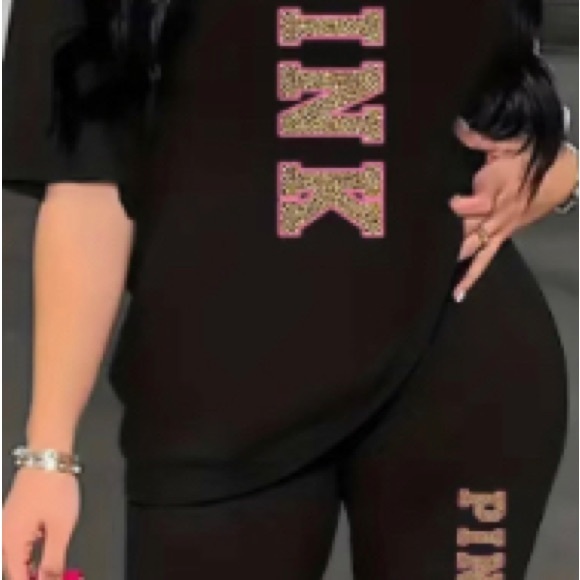 PINK Print Two-piece Set, Short Sleeve Crew Neck Casual 2pcs Outfit For Summer - Picture 6 of 6